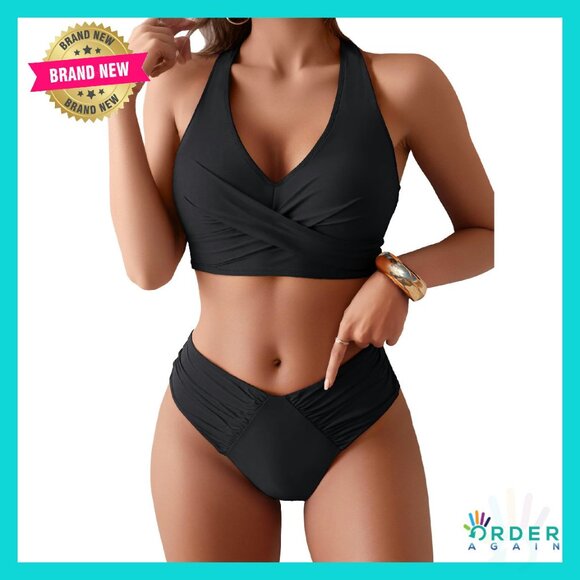 High Waisted Halter Twist Front Bikini Set Y2K Chic Summer Beach Swimwear